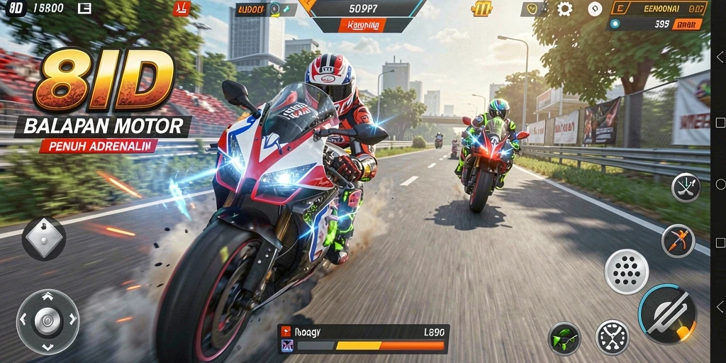 Tampilan gameplay seru dalam balapan motor 8ID.