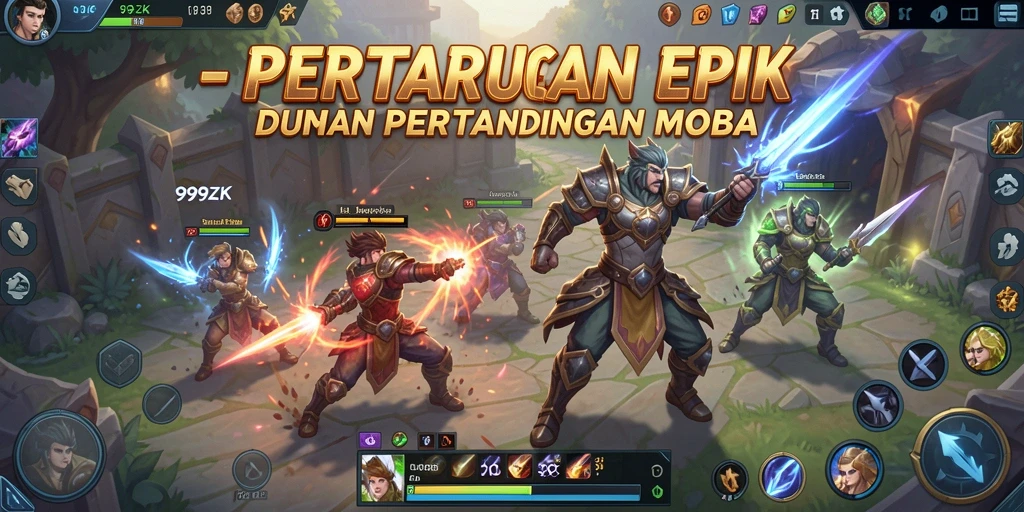 Tampilan gameplay seru dalam 999ZK saat pertarungan tim berlangsung.