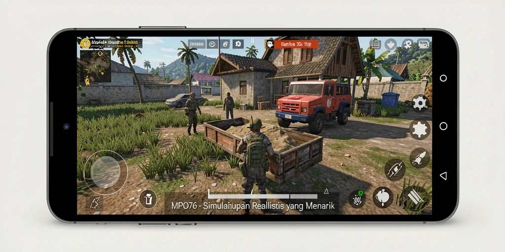 Tampilan gameplay MPO76 yang menampilkan kehidupan sehari-hari yang realistis.