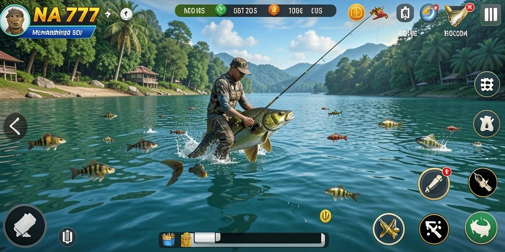 Screenshot utama NA777 menampilkan gameplay memancing yang mendebarkan.
