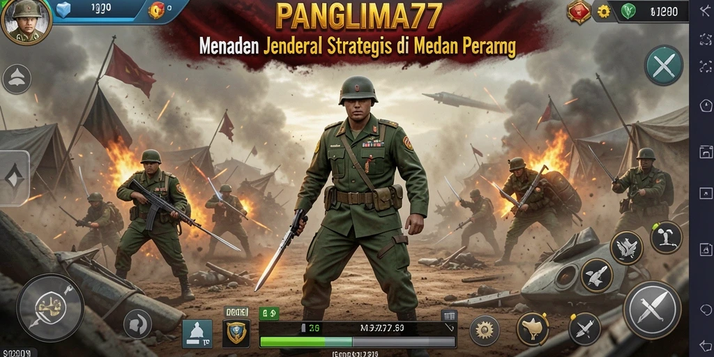 Tangkapan layar game PANGLIMA77 menampilkan pertempuran strategi yang seru.