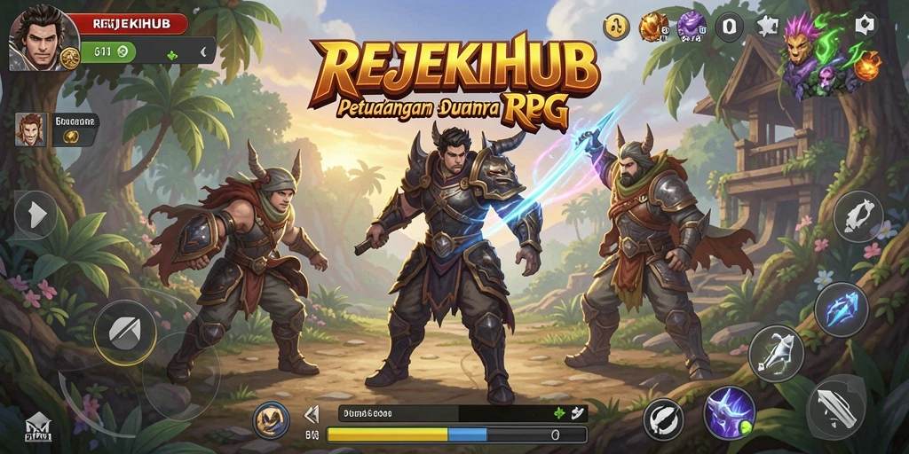 Screenshot gameplay seru dari REJEKIHUB yang menunjukkan petualangan RPG.
