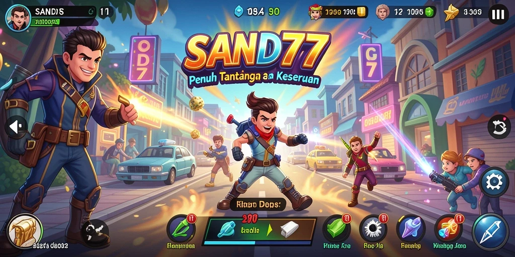 Tampilan gameplay menegangkan dalam SAND77 dengan aksi seru di setiap level.